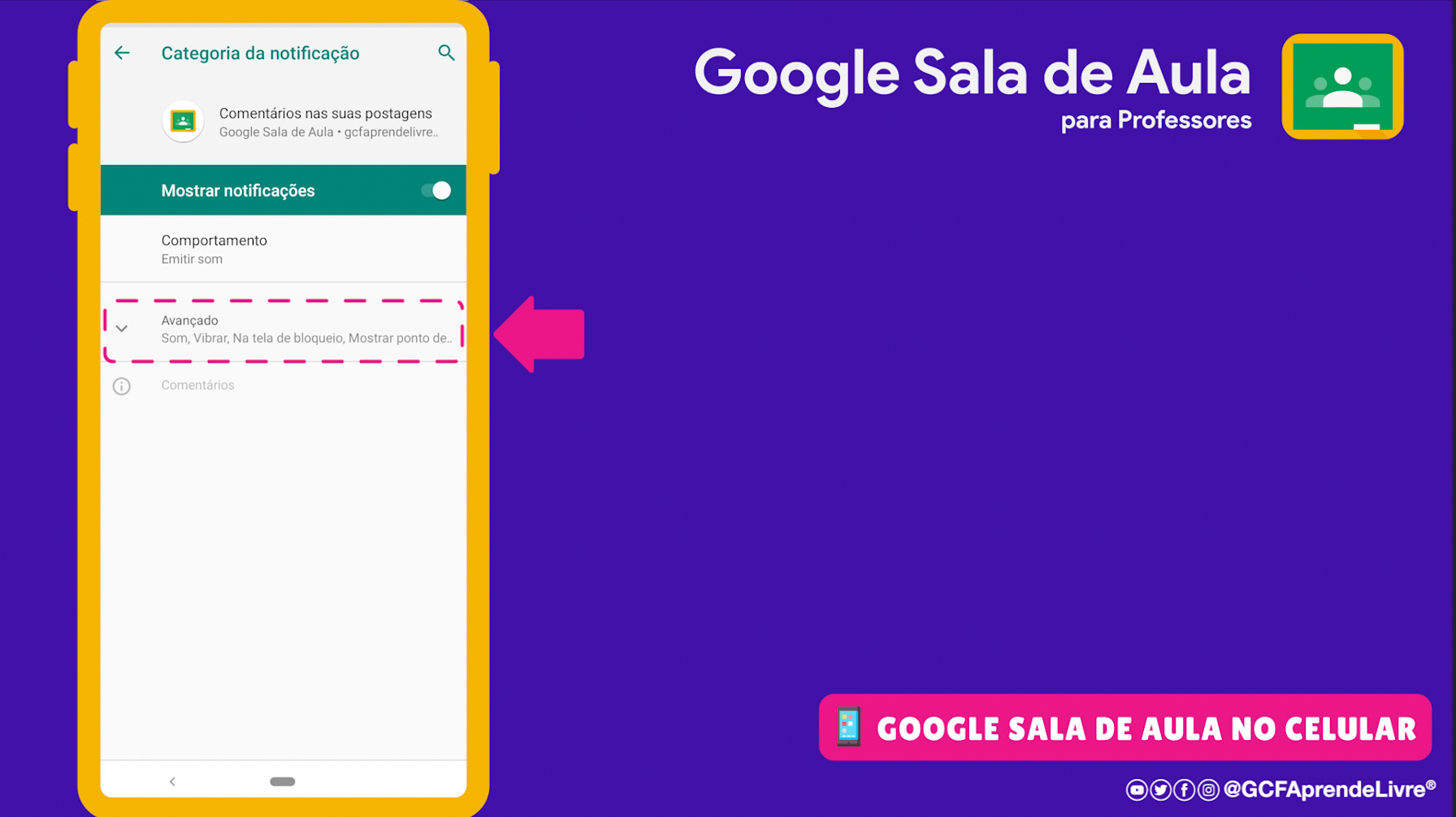 como ativar ou desativar as notificações do Google Sala de Aula 9